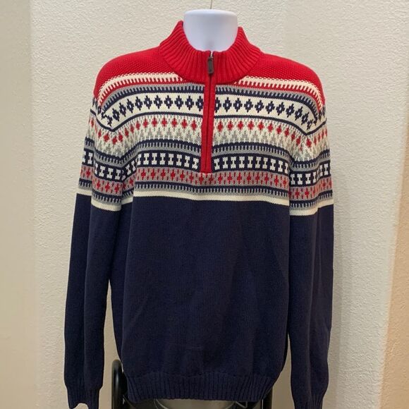 Izod XXL Zipper Front Red Blue White Gray Long Sleeve Winter Christmas Sweater - Picture 1 of 8